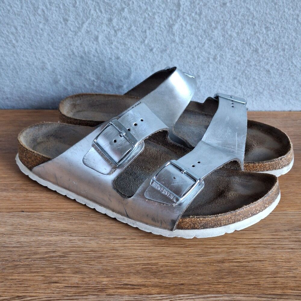 Birkenstock Arizona Narrow Sandals Women’s 10 10.5 EU 41 Silver Metallic Shoes